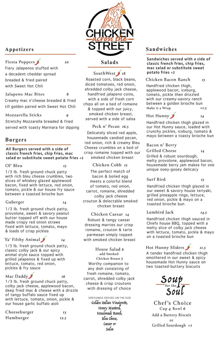 Chicken Across the Street menu page 1