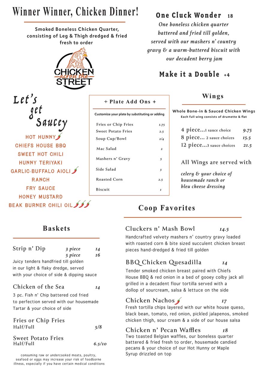 Chicken Across the Street menu page 2