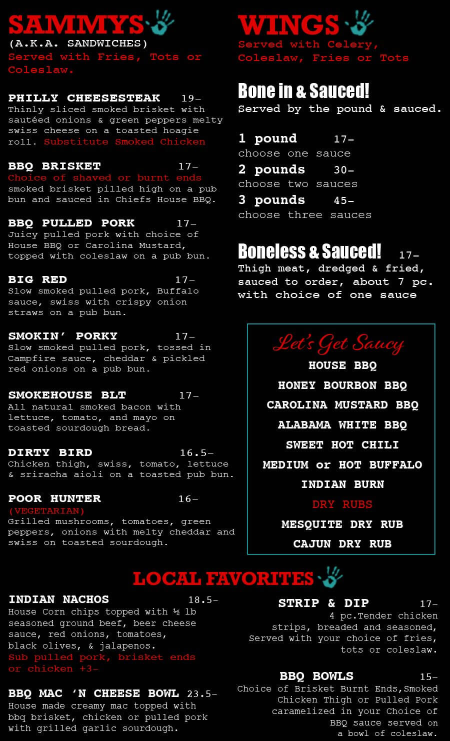 Sammys, Wings, Sauces and Local Favorites