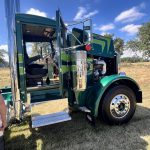 Custom semi truck in blue and lime green